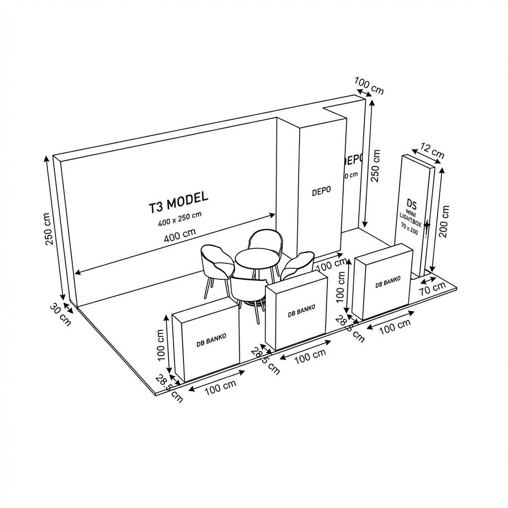 18 m² 1 Cephe Kapalı T3 Modüler fuar Standı  – Set 43
