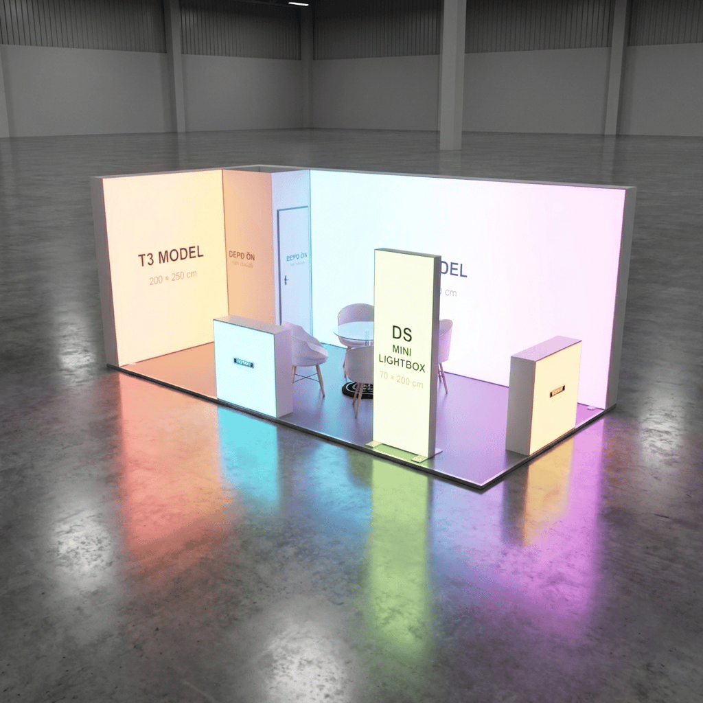 18 m² 2 Cephe Kapalı T3 Modüler fuar Standı  – Set 45