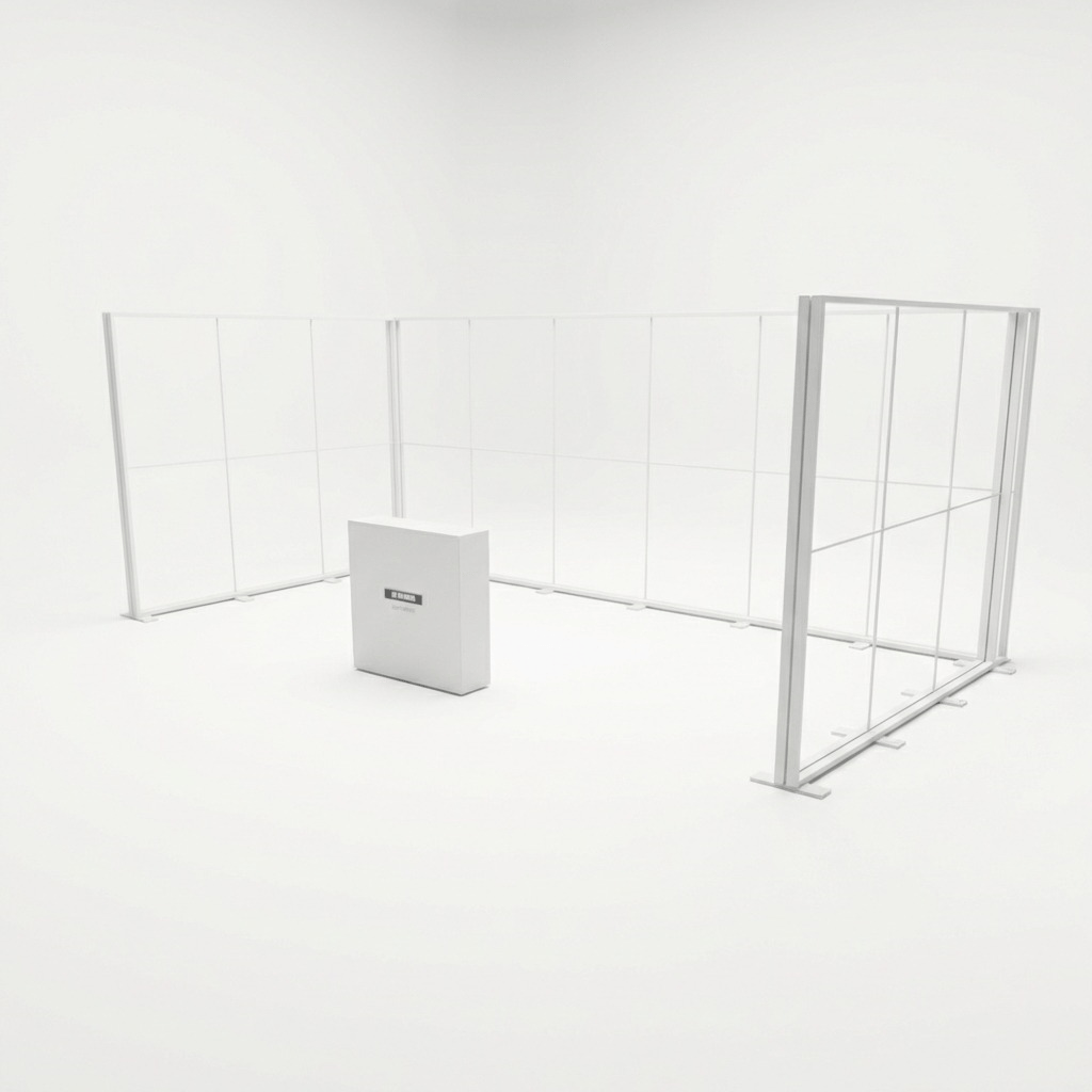 18 m² Modüler Lightbox Fuar Standı 3 Cephe Kapalı 600×300 cm - Kurulum Sonrası Görünüm | portatif stand çözümü