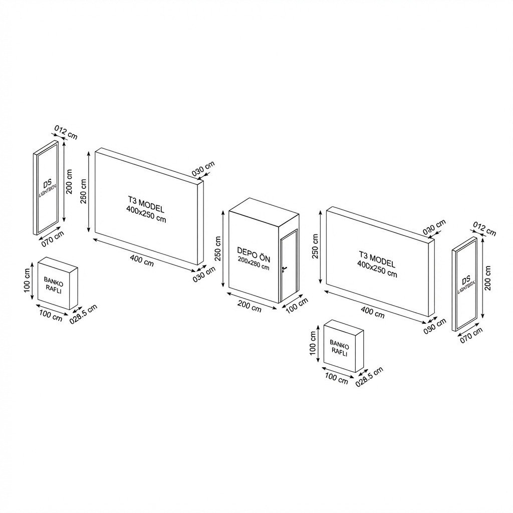 20 m² 1 Cephe Kapalı T3 Modüler fuar Standı  – Set 36