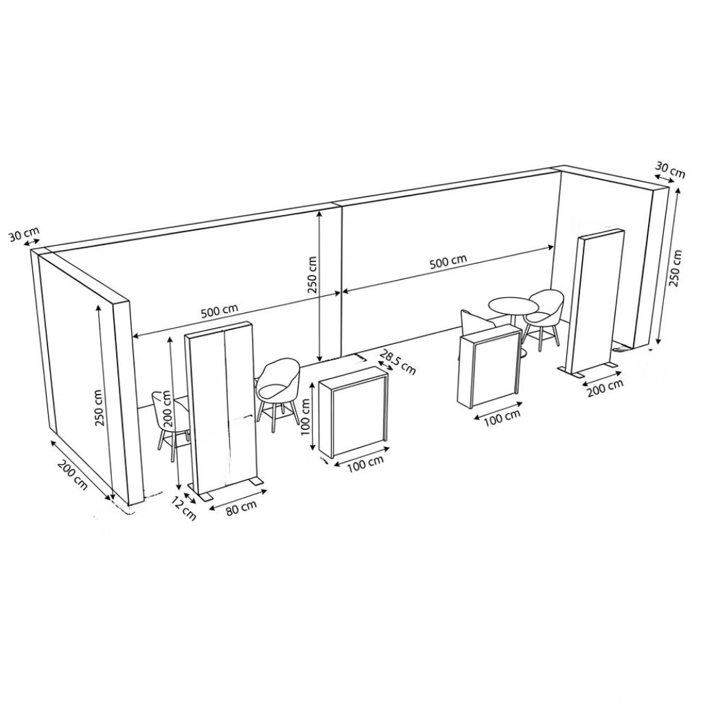 20 m² 3 Cephe Kapalı T3 Modüler fuar Standı  – Set 48