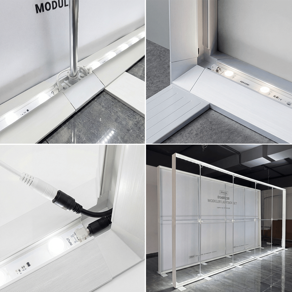 20 m² Modüler Lightbox Fuar Standı 2 Cephe Kapalı 500×400 cm - Modüler Panel Bağlantı Sistemi | hazır fuar standı