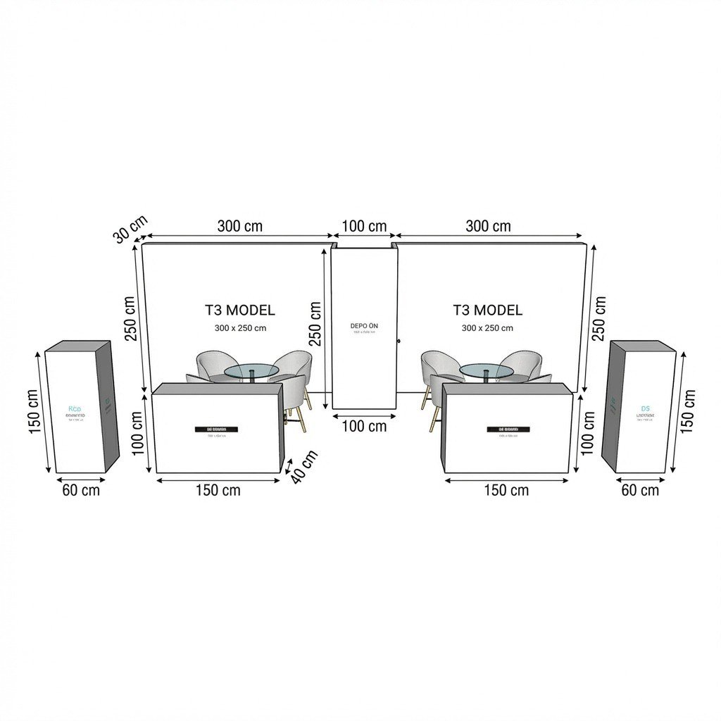21 m² 1 Cephe Kapalı T3 Modüler fuar Standı  – Set 33