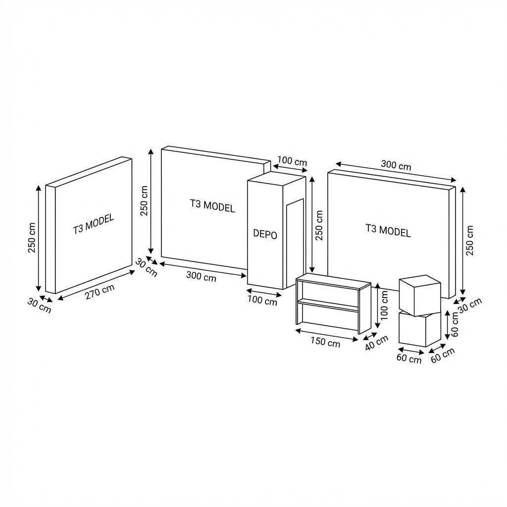 21 m² 2 Cephe Kapalı T3 Modüler fuar Standı  – Set 34