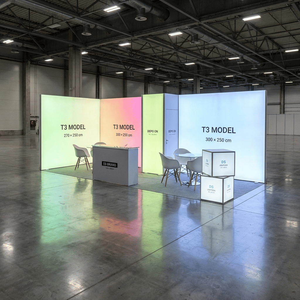 21 m² 2 Cephe Kapalı T3 Modüler fuar Standı  – Set 34