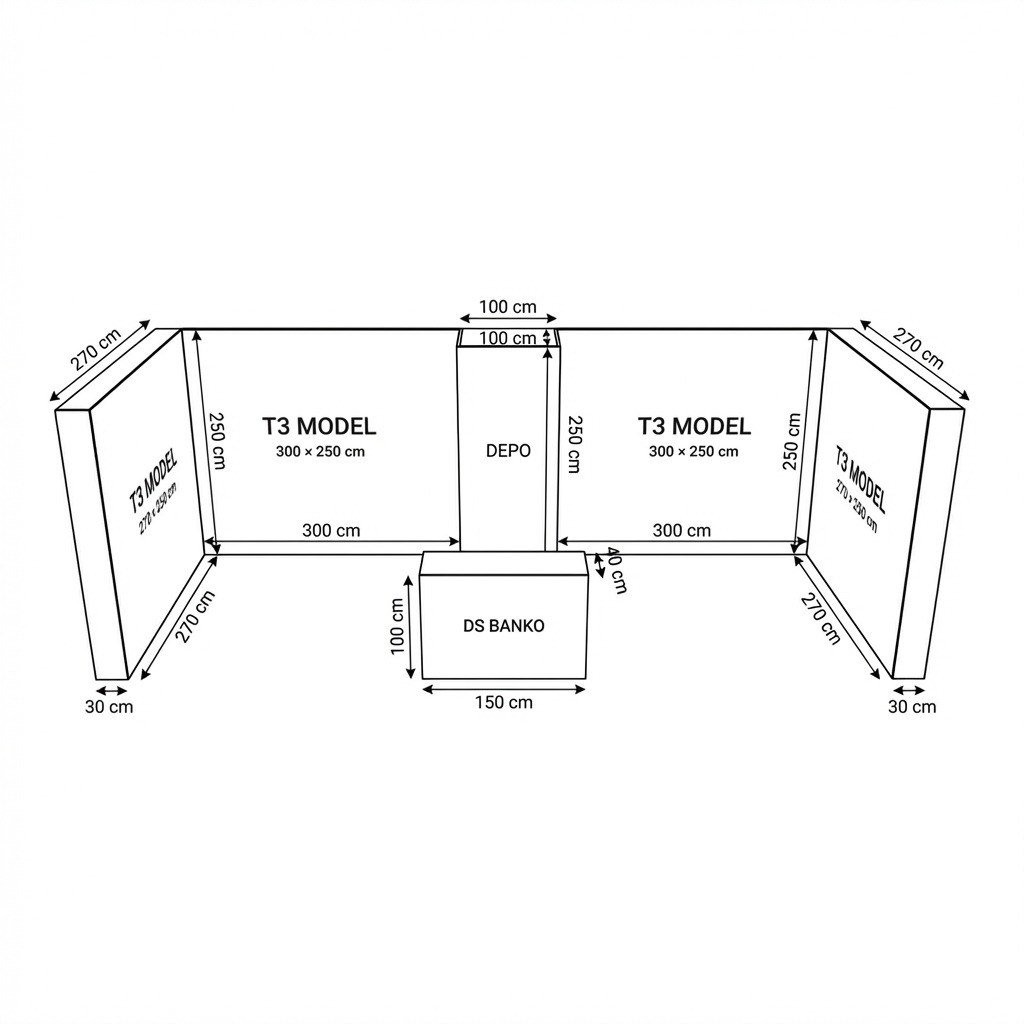 21 m² 3 Cephe Kapalı T3 Modüler fuar Standı  – Set 35