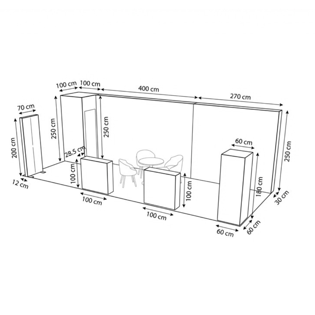 24 m² 1 Cephe Kapalı T3 Modüler fuar Standı  – Set 30
