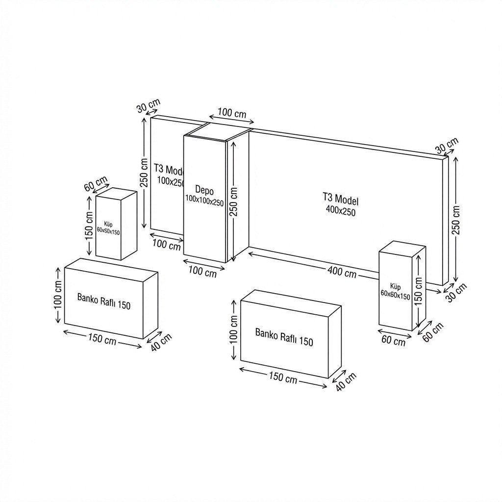 24 m² 1 Cephe Kapalı T3 Modüler fuar Standı  – Set 50