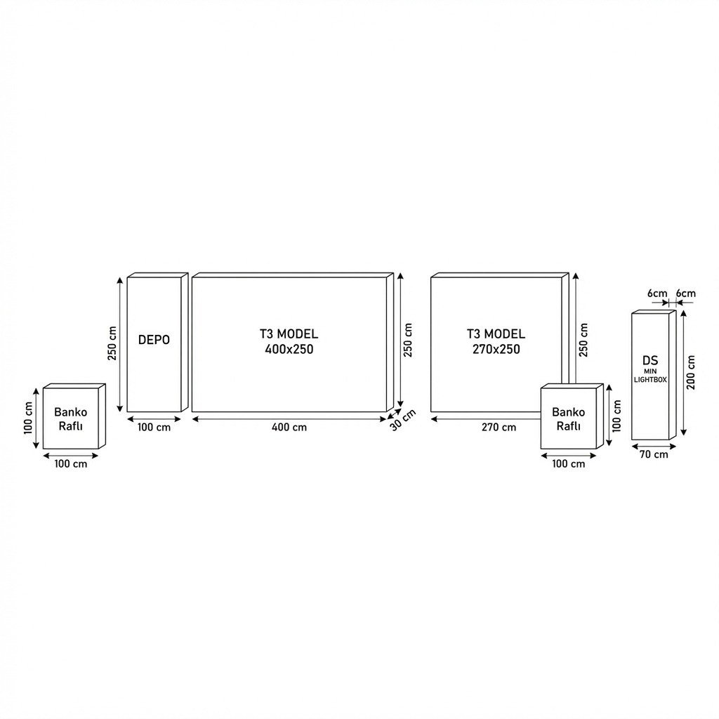 24 m² 1 Cephe Kapalı T3 Modüler fuar Standı  – Set 29