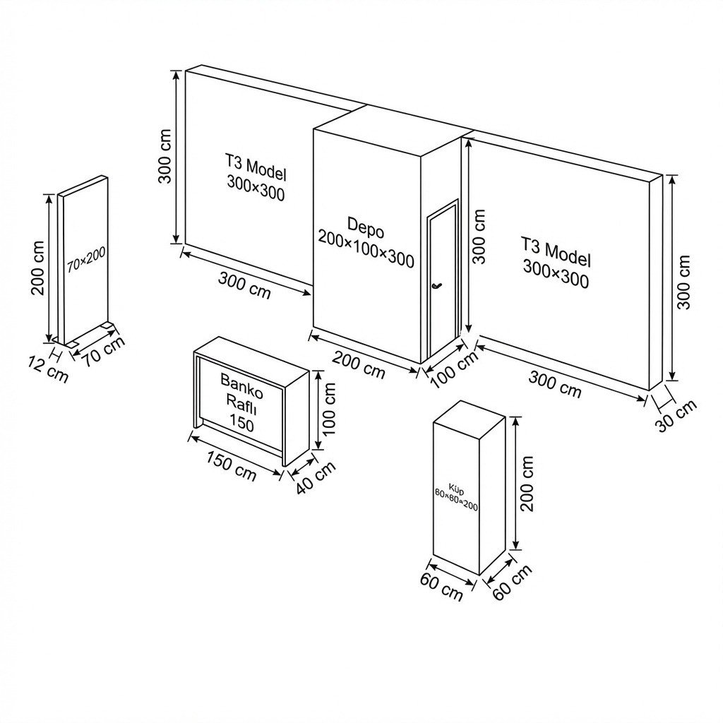 24 m² 1 Cephe Kapalı T3 Modüler fuar Standı  – Set 23
