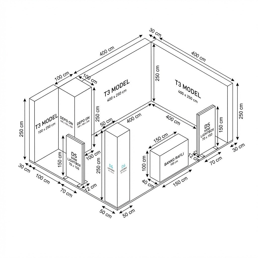 24 m² 2 Cephe Kapalı T3 Modüler fuar Standı  – Set 52