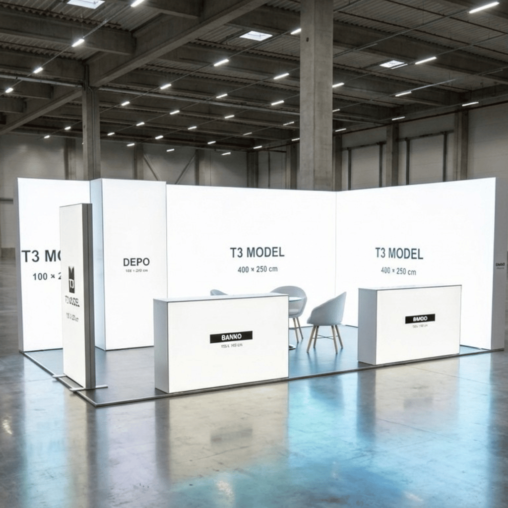 24 m² 2 Cephe Kapalı T3 Modüler fuar Standı  – Set 51