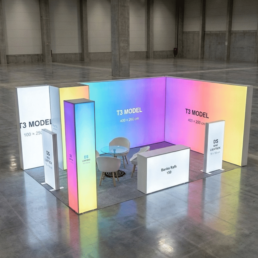 24 m² 2 Cephe Kapalı T3 Modüler fuar Standı  – Set 52