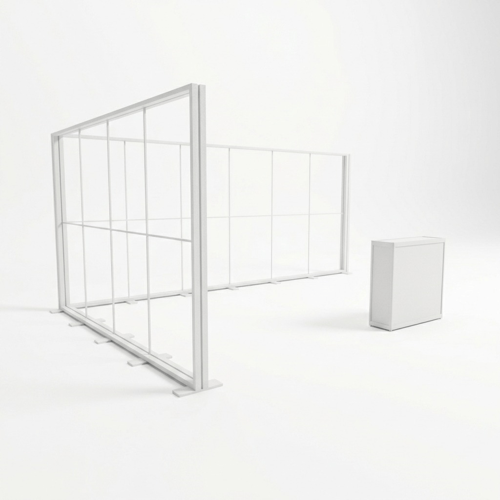 24 m² Modüler Lightbox Fuar Standı 2 Cephe Kapalı 600×400 cm - Fuar Alanında Kurulum Örneği