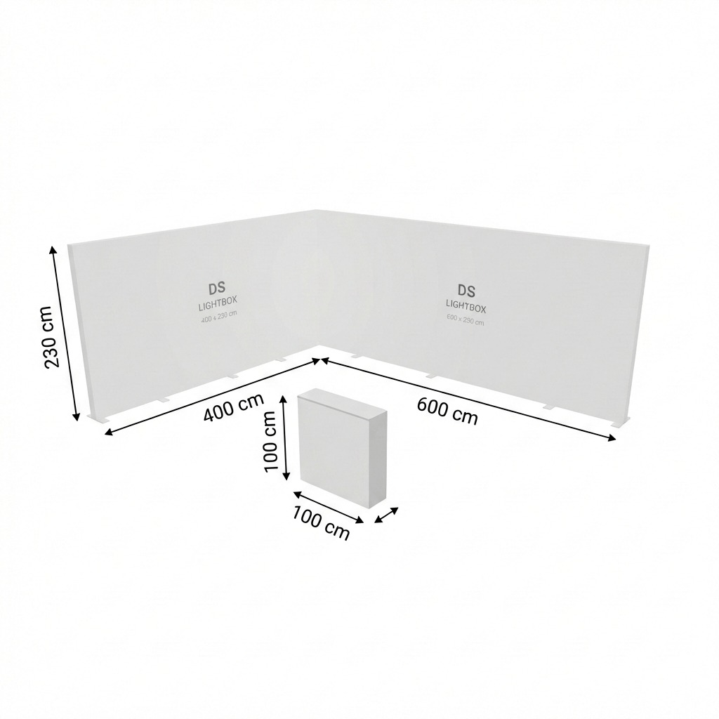 24 m² Modüler Lightbox Fuar Standı 2 Cephe Kapalı 600×400 cm - Taşıma Çantası ile Birlikte