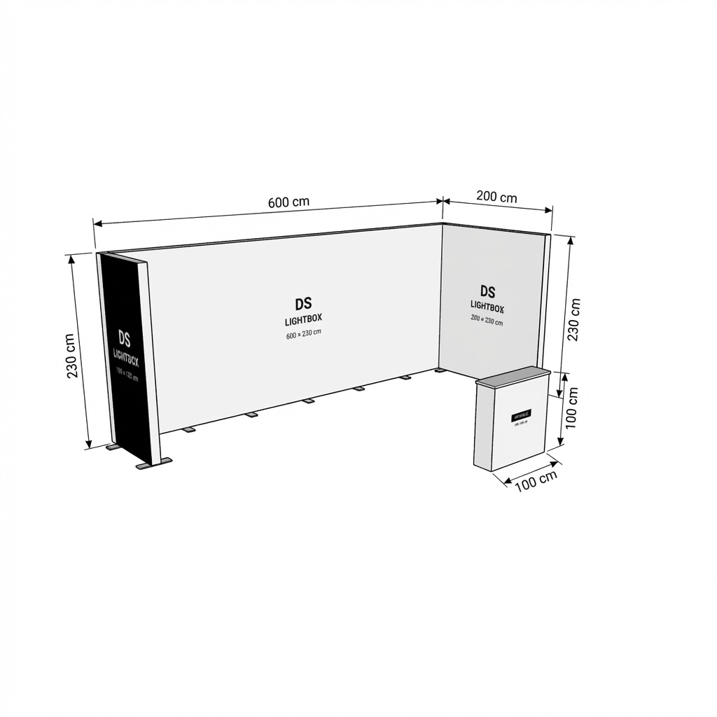 24 m² Modüler Lightbox Fuar Standı 3 Cephe Yarım Kapalı 600×400 cm - Modüler Panel Bağlantı Sistemi | hazır fuar standı