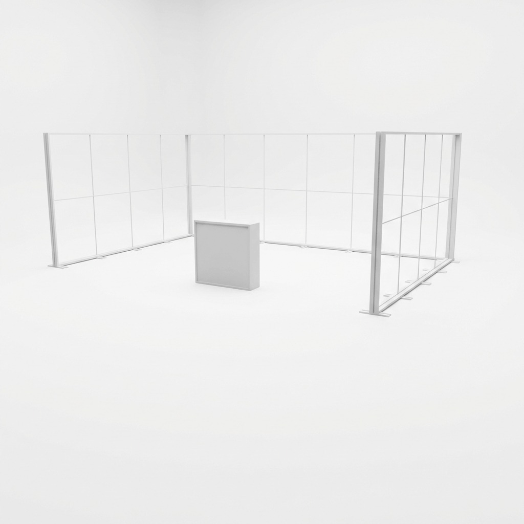 24 m² Modüler Lightbox Fuar Standı 3 Cephe Kapalı 600×400 cm - Fuar Alanında Kurulum Örneği