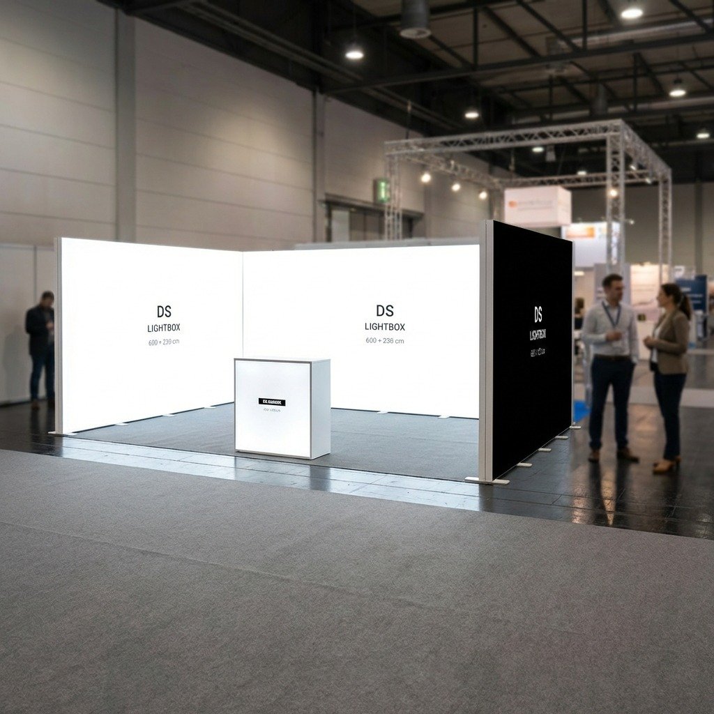 24 m² Modüler Lightbox Fuar Standı 3 Cephe Kapalı 600×400 cm - Modüler Panel Bağlantı Sistemi | hazır fuar standı