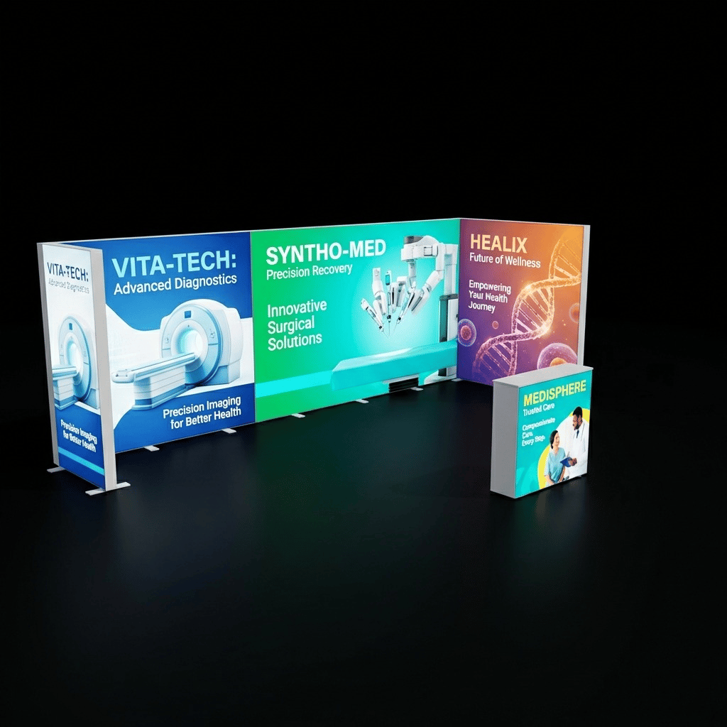 24 m² Modüler Lightbox Fuar Standı 3 Cephe Yarım Kapalı 600×400 cm - Genel Görünüm