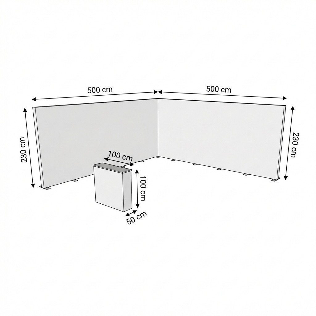 25 m² Modüler Lightbox Fuar Standı 2 Cephe Kapalı 500×500 cm - Kurulum Sonrası Görünüm | portatif stand çözümü