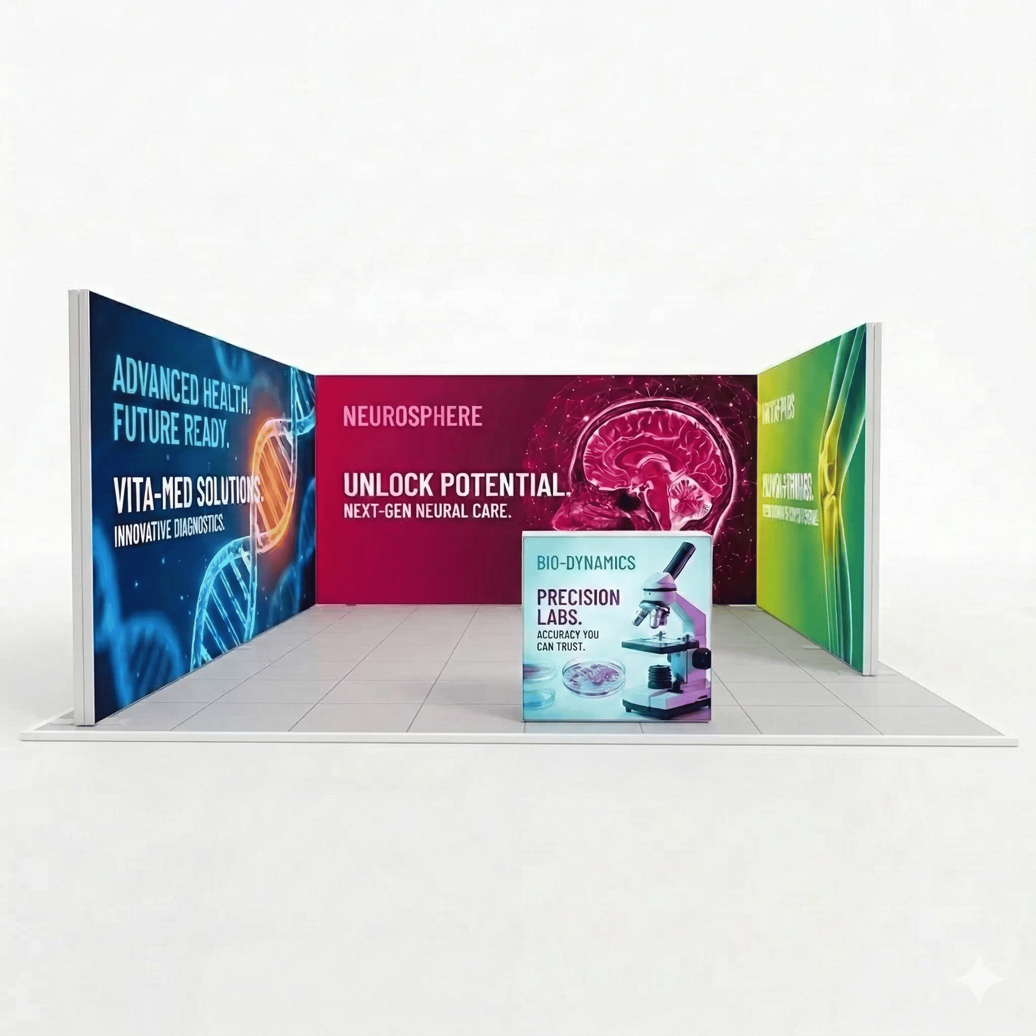 25 m² Modüler Lightbox Fuar Standı - 3 Cephe Yarım Kapalı (500x500 cm)