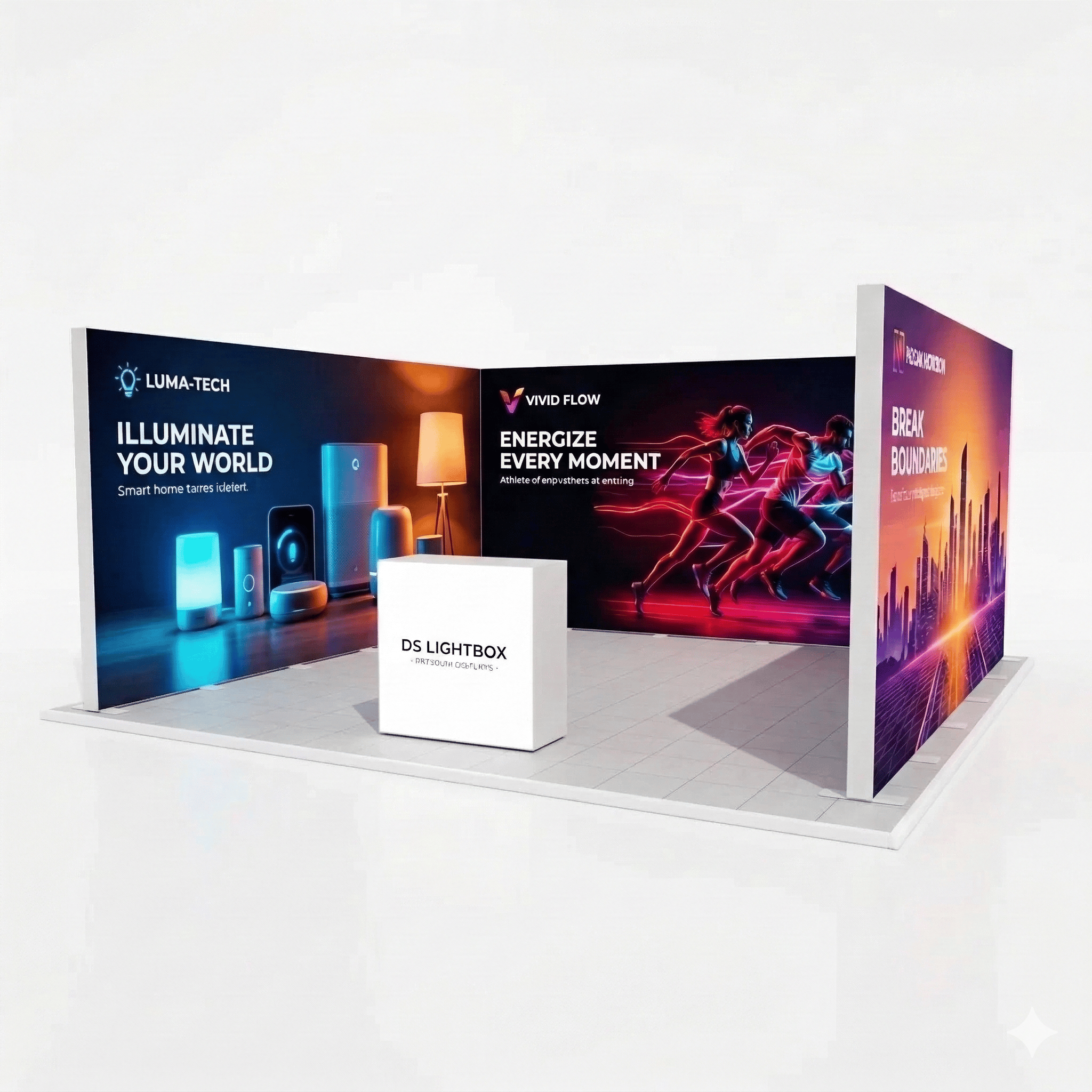 25 m² Modüler Lightbox Fuar Standı - 3 Cephe Kapalı (500x500 cm)