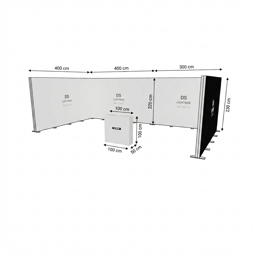 28 m² Modüler Lightbox Fuar Standı 3 Cephe Kapalı 700×400 cm - Yakın Plan Detay