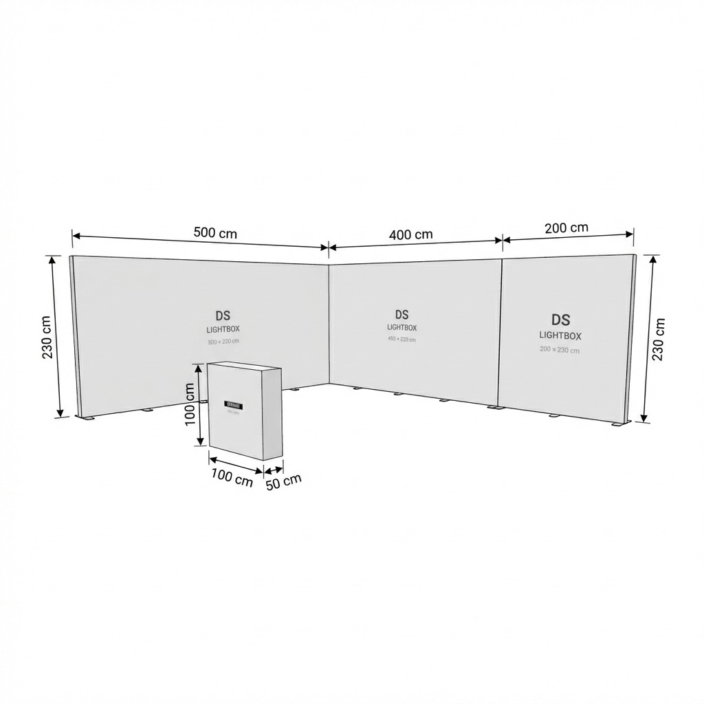 30 m² Modüler Lightbox Fuar Standı 2 Cephe Kapalı 600×500 cm - Yakın Plan Detay