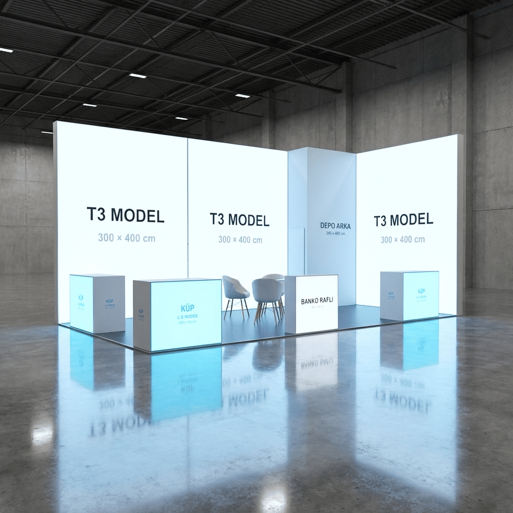 32 m² 2 Cephe Kapalı T3 Modüler etkinlik Standı – Set 18