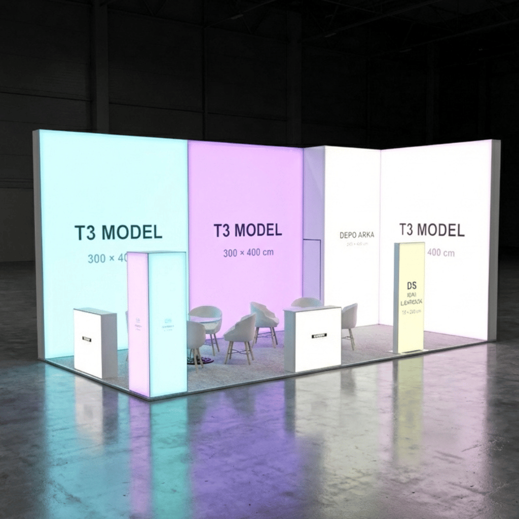 32 m² 2 Cephe Kapalı T3 Modüler fuar Standı  – Set 19