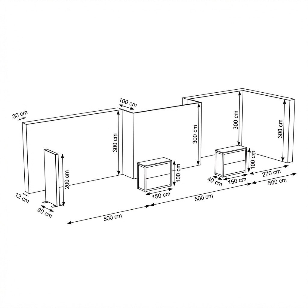 45 m² 3 Cephe Kapalı T3 Modüler Stand – Set 13