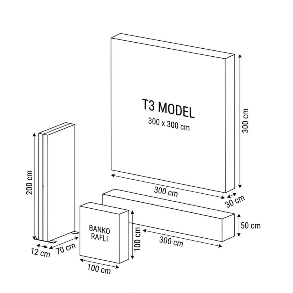 6 m²(300×200 cm)T3 Modüler Fuar Standı Tek Cephe Kapalı – Set 16