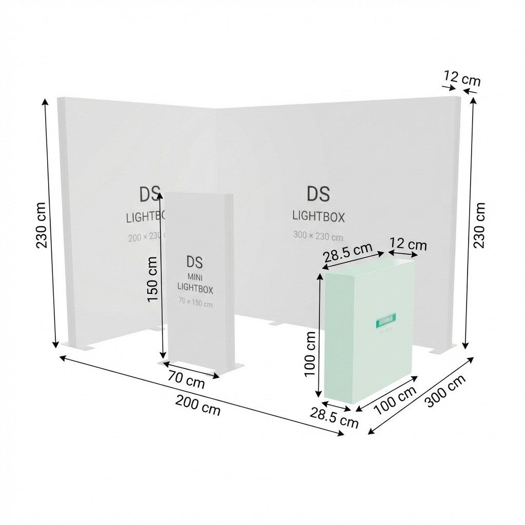 6 m² Modüler Lightbox Fuar Standı -2 Cephe Kapalı (300x200 cm)