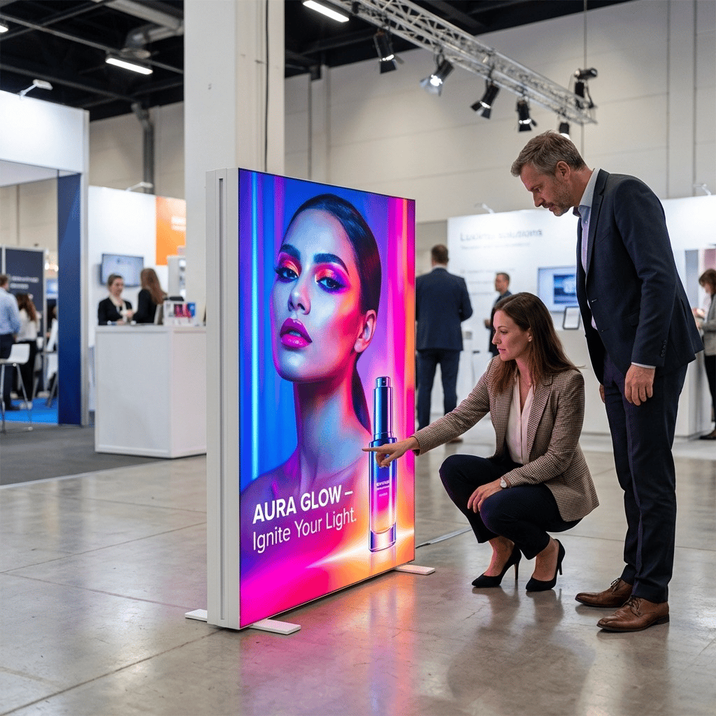 Ayaklı Lightbox 70×100 cm - Kurulum Sonrası Görünüm | portatif stand çözümü