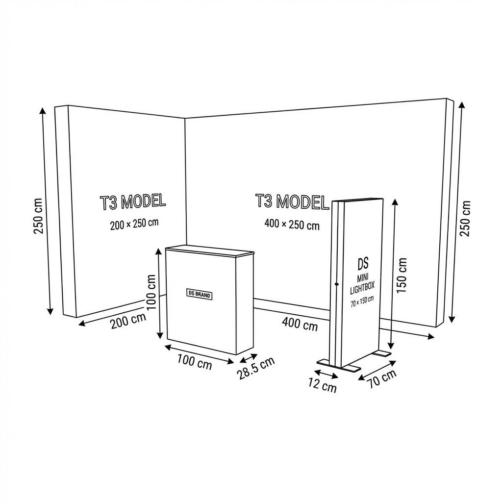 8 m² 2 Cephe Kapalı T3 Modüler Stand