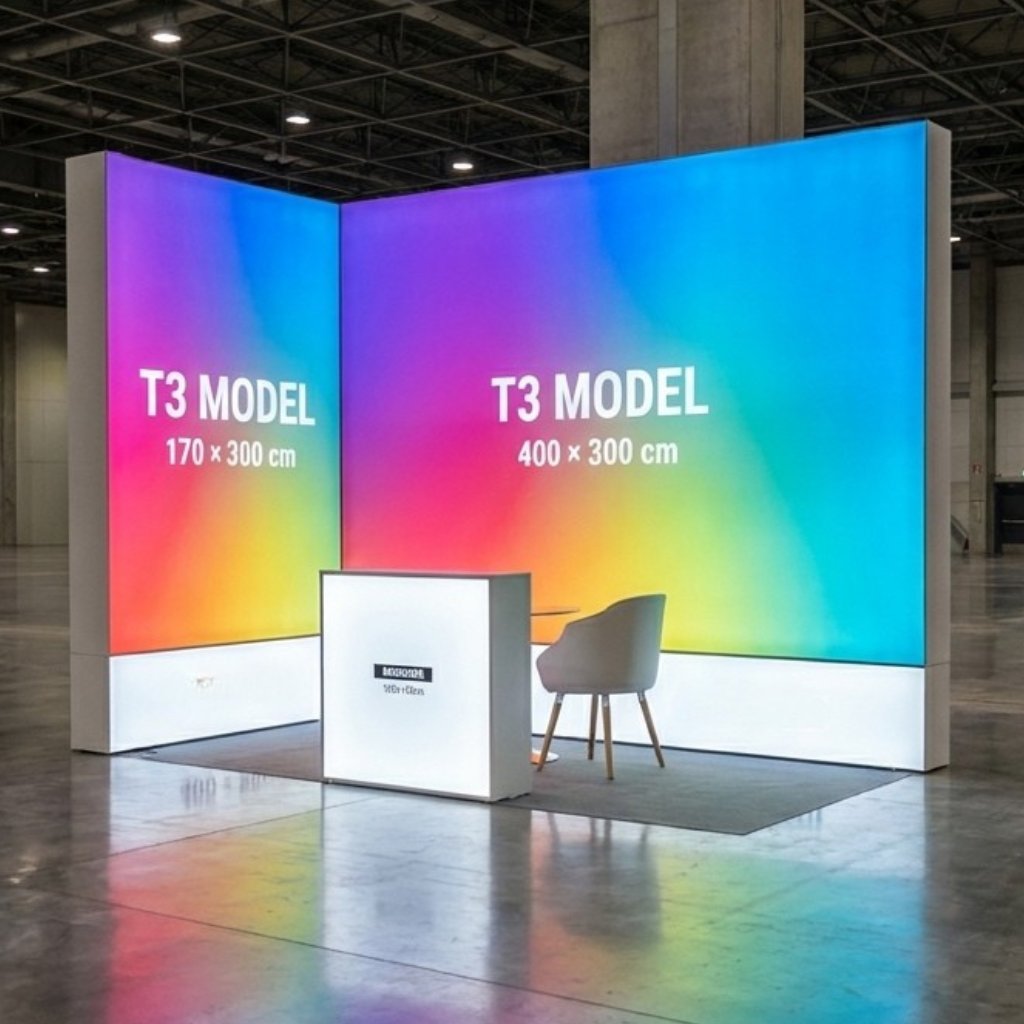 8 m² (400×200 cm) T3 Modüler Fuar Standı Tek Cephe Kapalı – Set 17