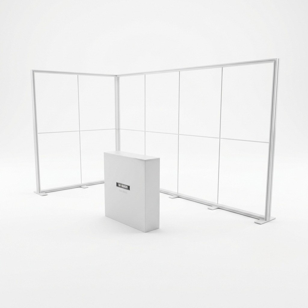 8 m² Modüler Lightbox Fuar Standı 2 Cephe Kapalı 400×200 cm - Kurulum Sonrası Görünüm | portatif stand çözümü