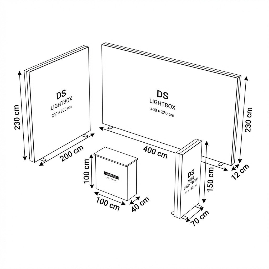 8 m² Modüler Lightbox Fuar Standı -2 Cephe Kapalı (400x200 cm)
