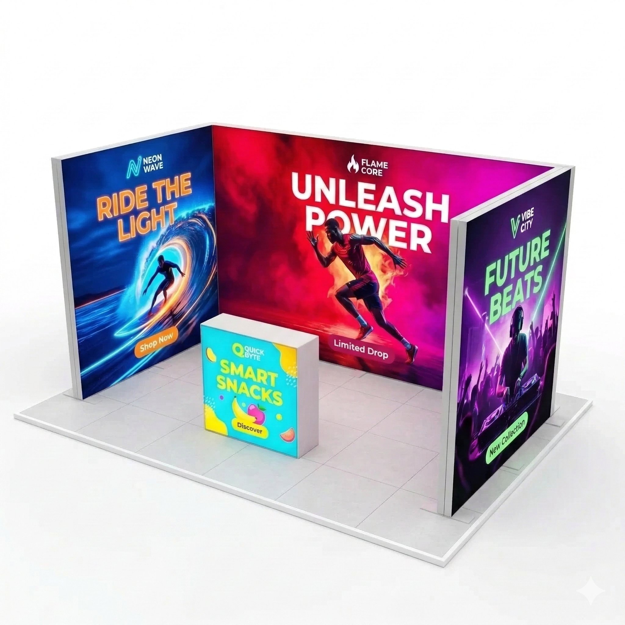 8 m² Modüler Lightbox Fuar Standı - 3 Cephe Kapalı (400x200 cm)