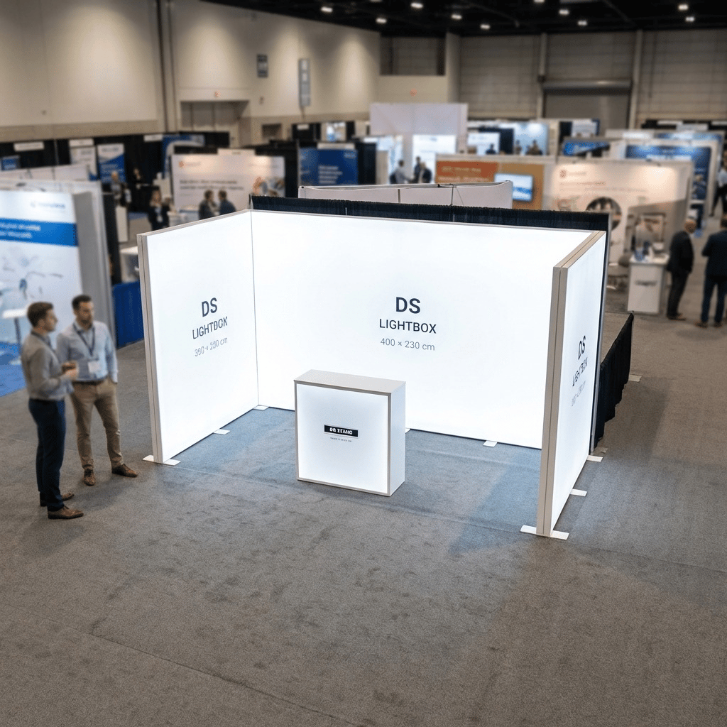 8 m² Modüler Lightbox Fuar Standı 3 Cephe Kapalı 400×200 cm - Yakın Plan Detay