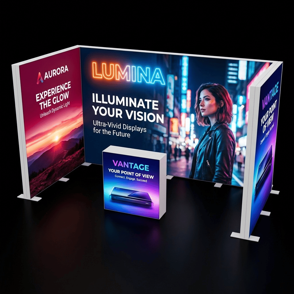 8 m² Modüler Lightbox Fuar Standı 3 Cephe Kapalı 400×200 cm - Ön Cephe Görünümü