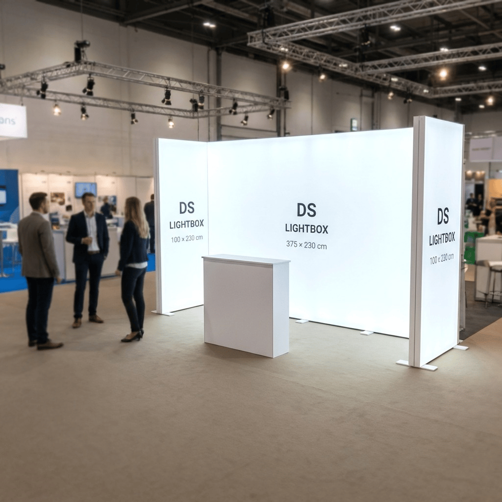 8 m² Modüler Lightbox Fuar Standı 3 Cephe Yarım Kapalı 400×200 cm - Yakın Plan Detay