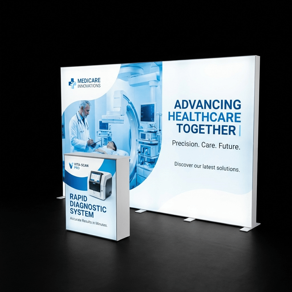 8 m² Modüler Lightbox Fuar Standı 400×200 cm - Perspektif Görünüm