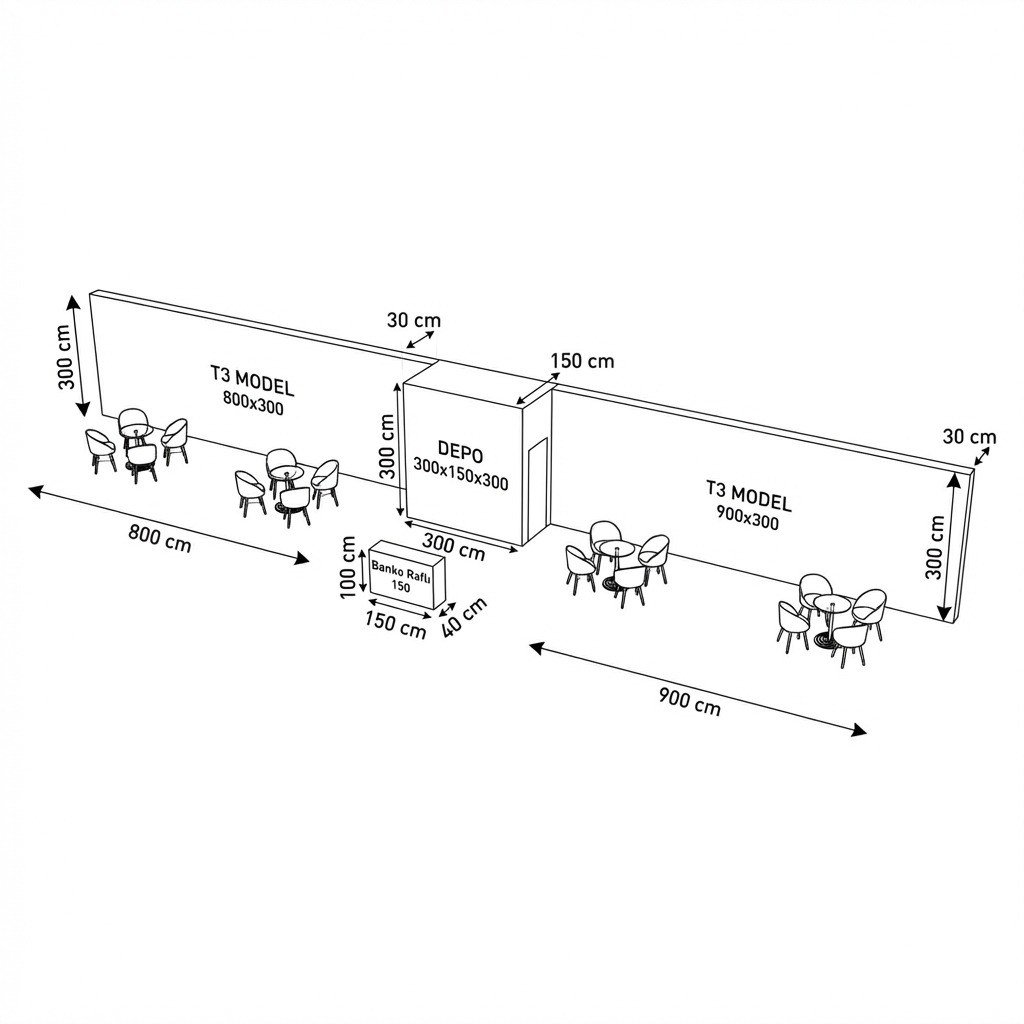 80 m² 1 Cephe Kapalı T3 Modüler fuar Standı  – Set 21