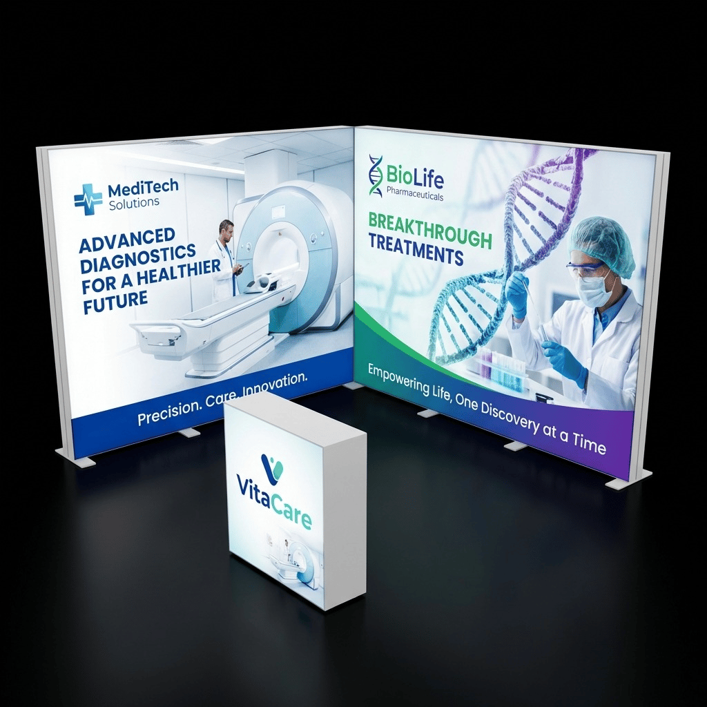 9 m² Modüler Lightbox Fuar Standı 2 Cephe Kapalı 300×300 cm - Ön Cephe Görünümü