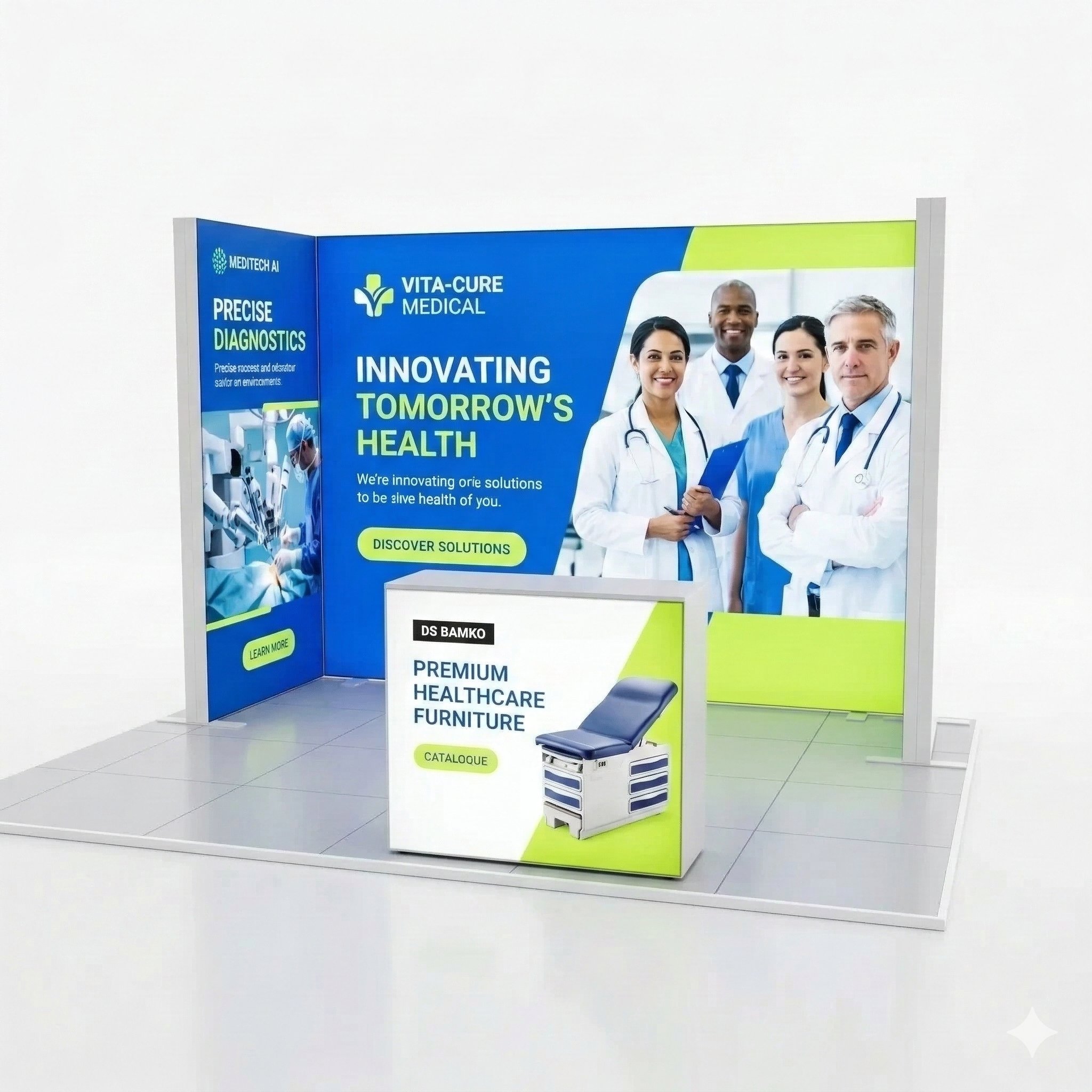 9 m² Modüler Lightbox Fuar Standı - 3 Cephe Yarım Kapalı (300x300 cm)