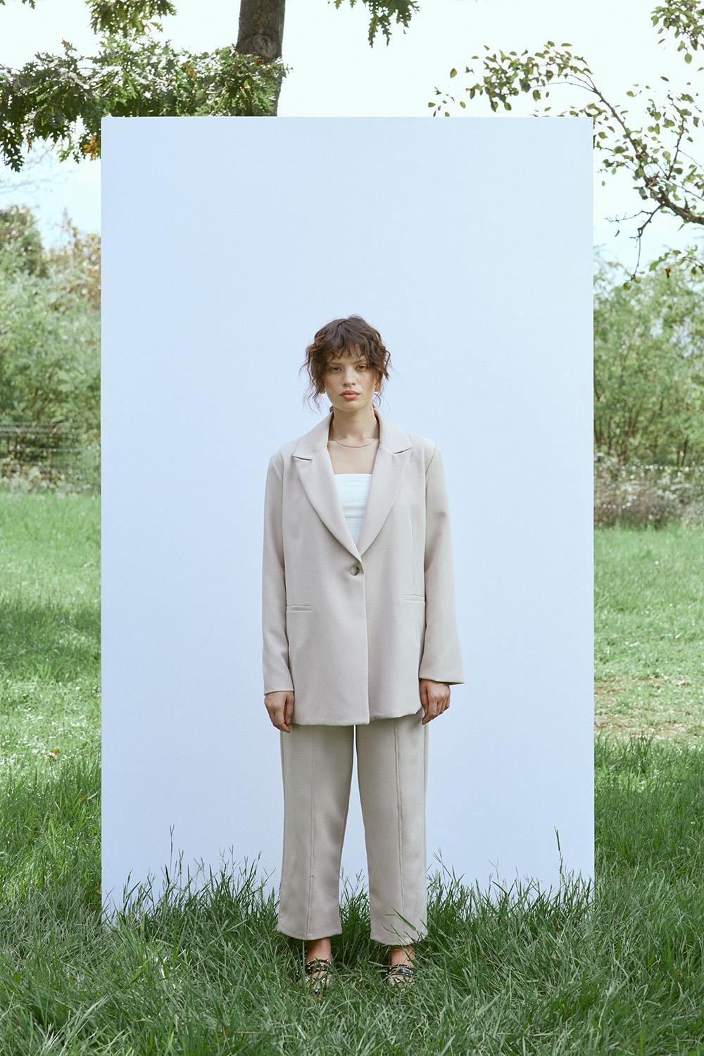 Dikişli Pantolon | Bej