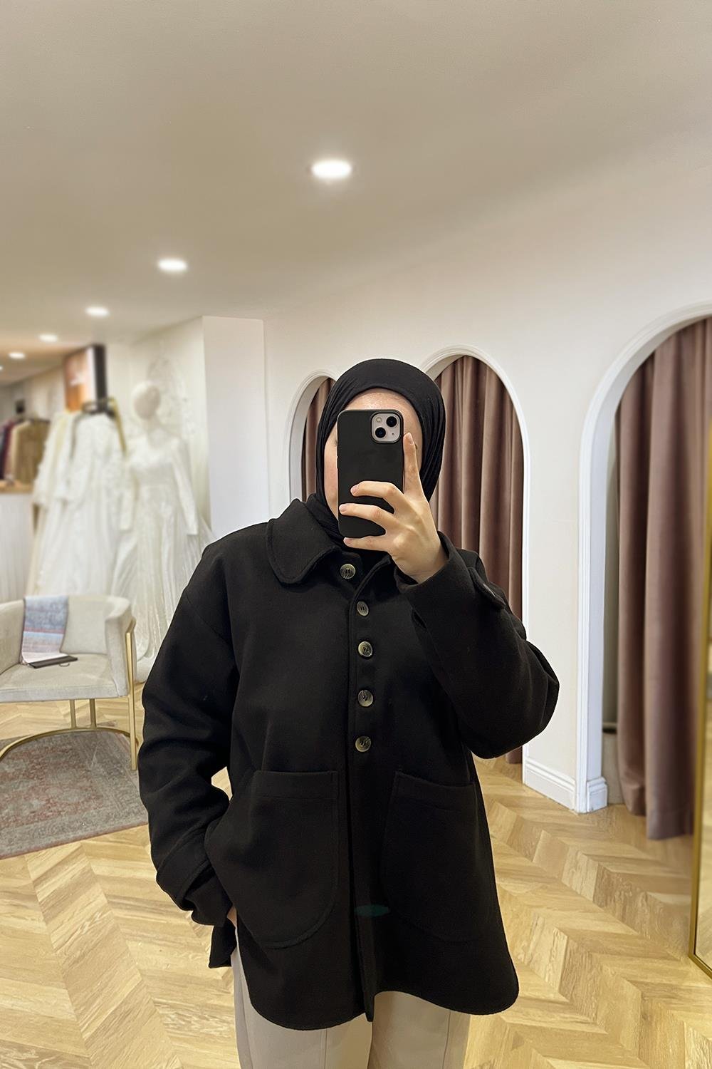 Düğmeli Kaban | Siyah