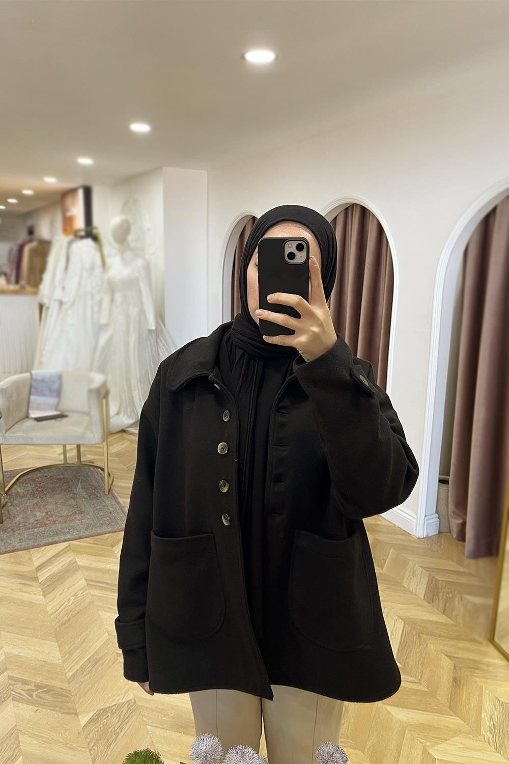 Düğmeli Kaban | Siyah