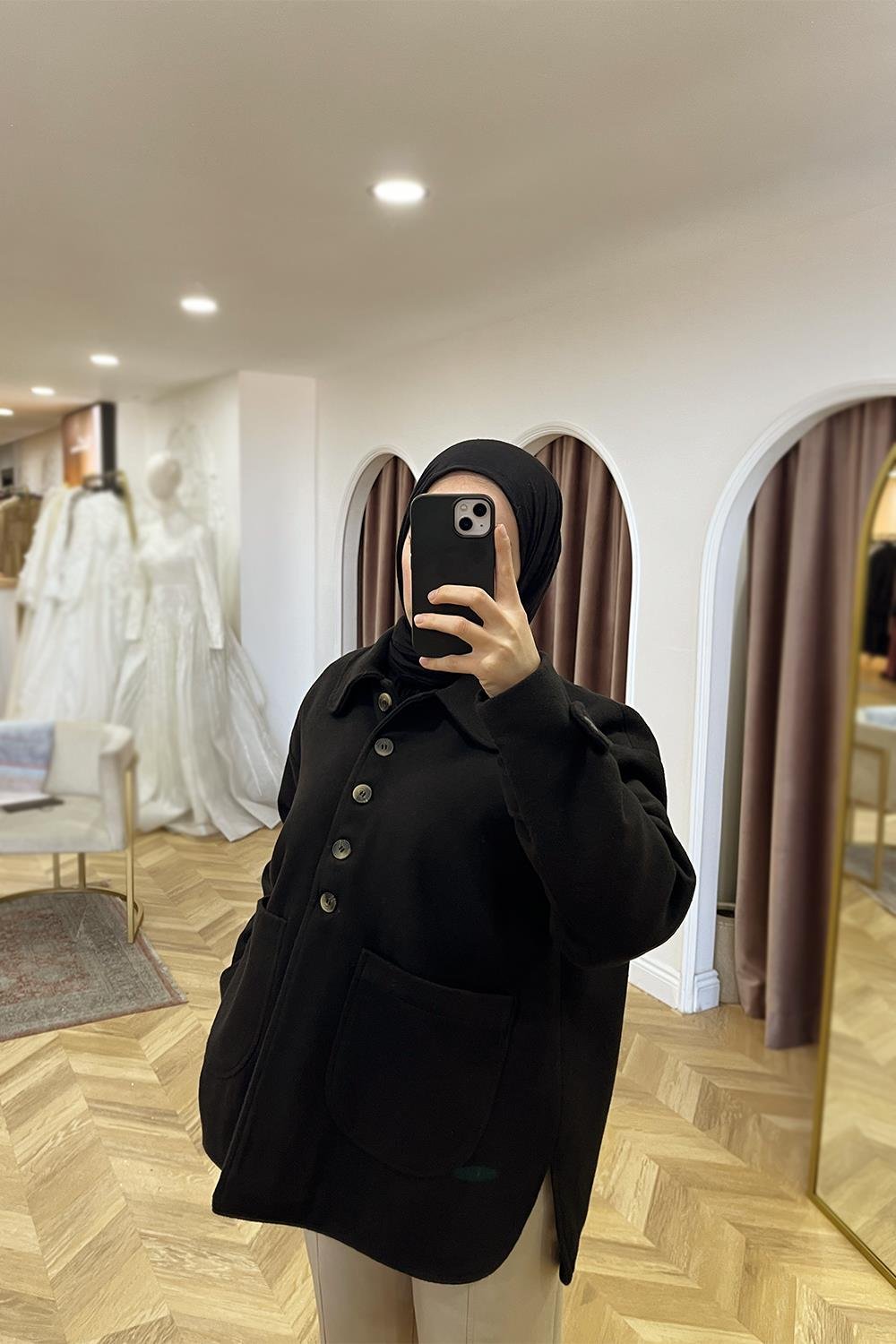 Düğmeli Kaban | Siyah